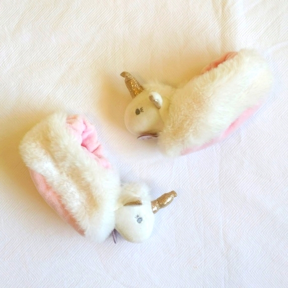 doudou et campagnie paris fluffy unicorn baby girl rattle slippers, 0-6 months - Picture 2 of 13